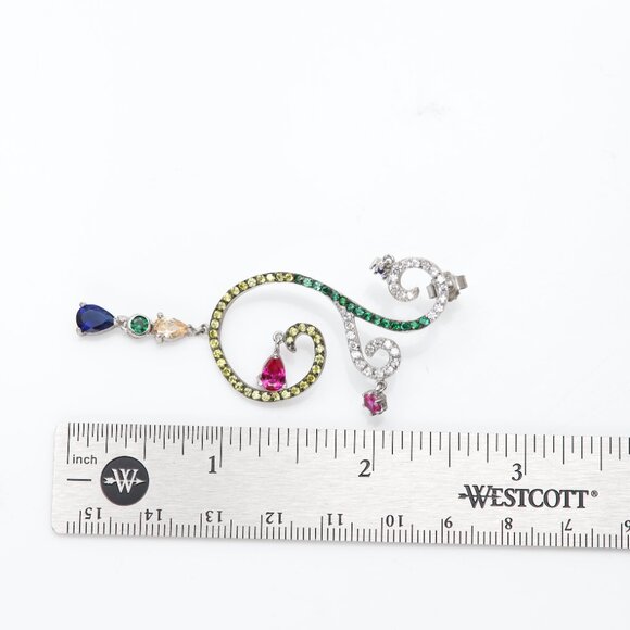 Large Dangle Earrings Sterling Silver Multi Color Stones Chandelier Earring - Picture 4 of 7